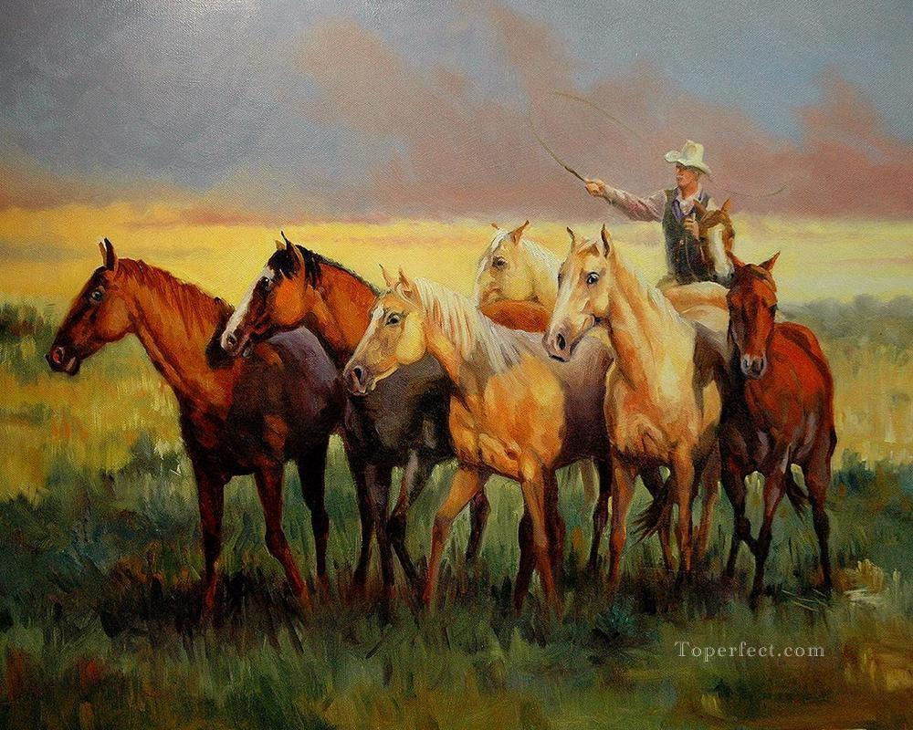 cowboy and his horses Oil Paintings